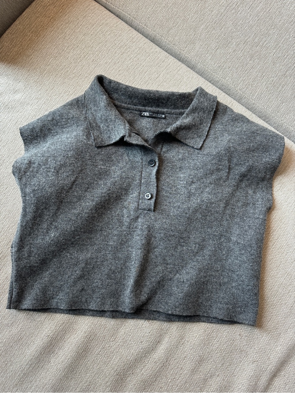 Zara Charcoal Grey Knit Polo Crop Top Sleeveless